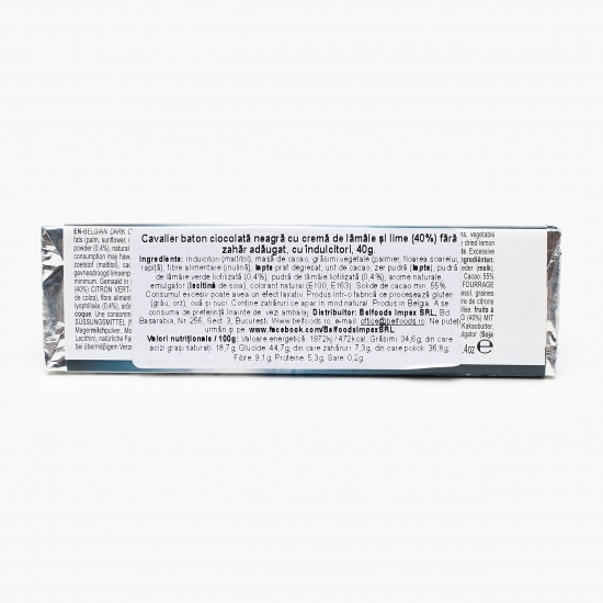 Baton ciocolată neagră și cremă de lămâie fără zahăr 40g