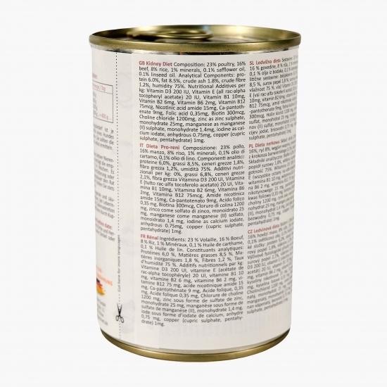 Hrană umedă pentru câini cu probleme renale 400g
