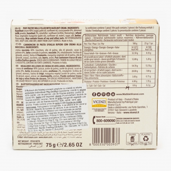 Rulouri din foietaj crocant umplute cu cremă de alune 3x25g