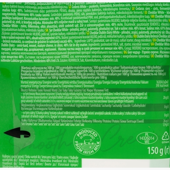 Brânză Irish Cheddar White (alb) felii 150g