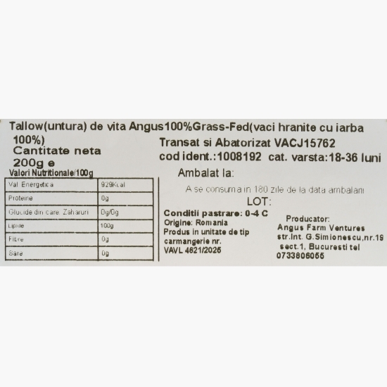 Untură din vită Angus 100% Grass-Fed, 200g
