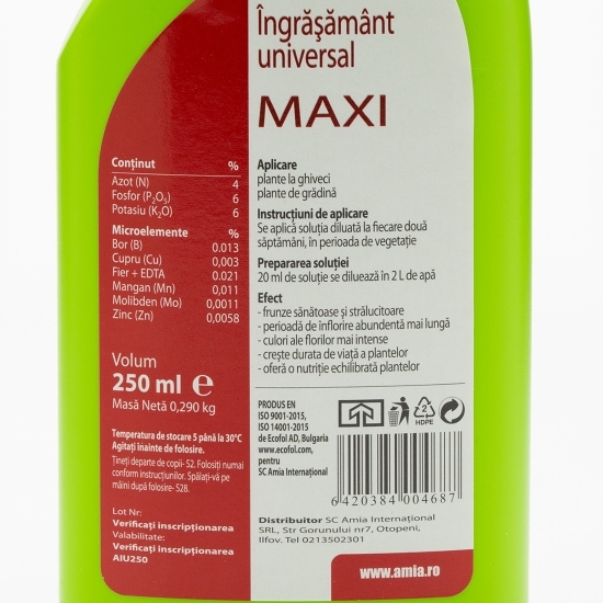 Îngrășământ universal maxi 250 ml