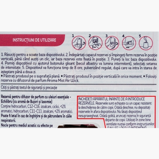 Rezervă pentru difuzor de parfum cu uleiuri esențiale, Aroma Mist Echilibru 20ml