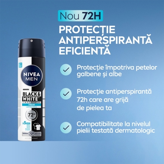 Deodorant antiperspirant spray pentru bărbați Men Black&White Invisible Fresh 150ml