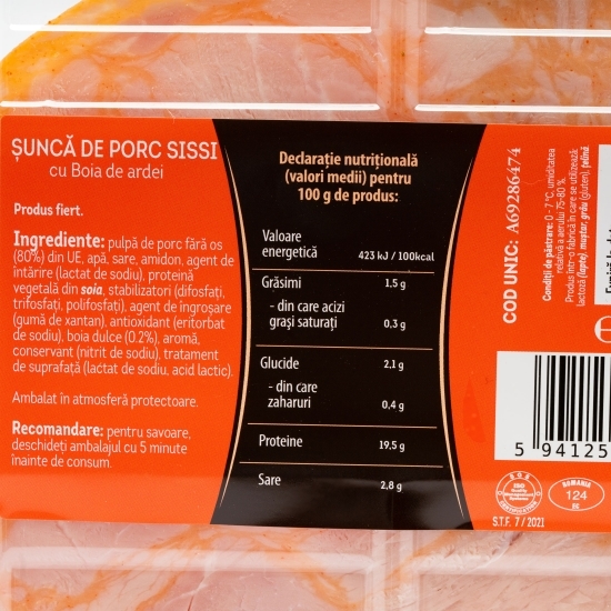 Șuncă de porc cu boia de ardei 100g