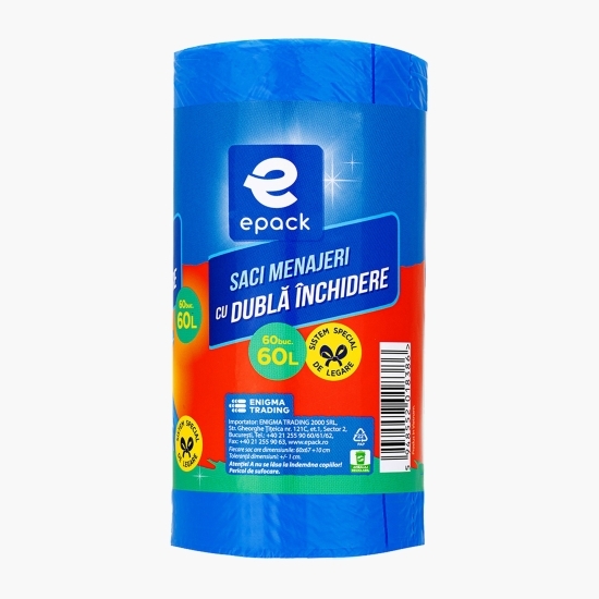Saci menajeri cu dublă închidere, 60l, rolă 60 buc