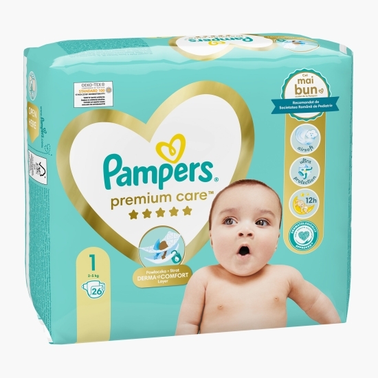 Scutece Premium Care nou-născut, mărimea 1, 2-5kg, 26 buc