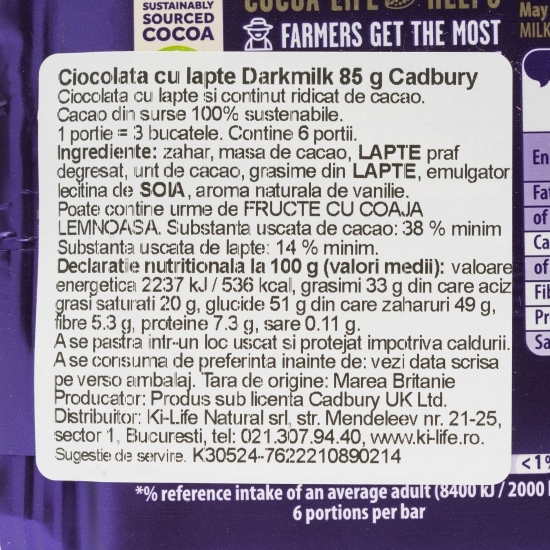 Ciocolată cu lapte Darkmilk 85g