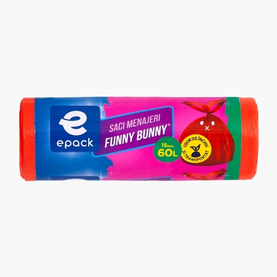 Saci menajeri HDPE portocaliu Funny bunny 60l 15buc
