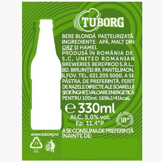 Bere blondă pasteurizată sticlă 0.33l