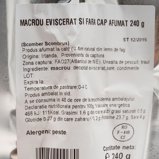 Macrou eviscerat afumat 240g