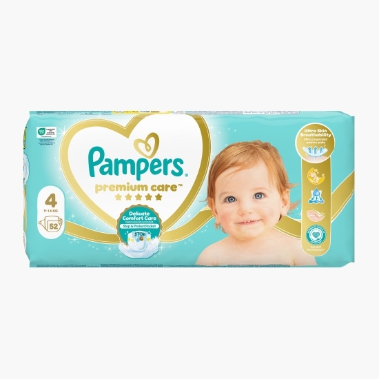 Scutece Premium Care, mărimea 4, 9-14kg, 52 buc