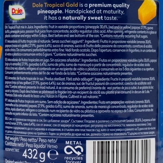 Fructe tropicale mix în suc Tropical Gold 432g