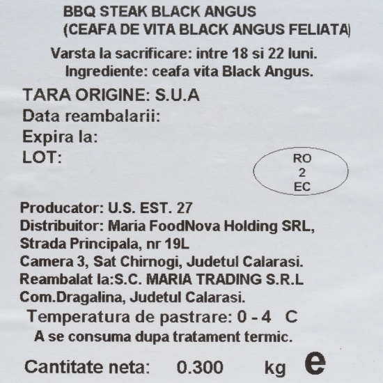 Steak BBQ de vită Black Angus 300g