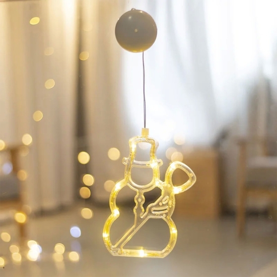 Decorațiune de Crăciun luminoasă în formă de Om de zăpadă, cu ventuză, 19x18 cm