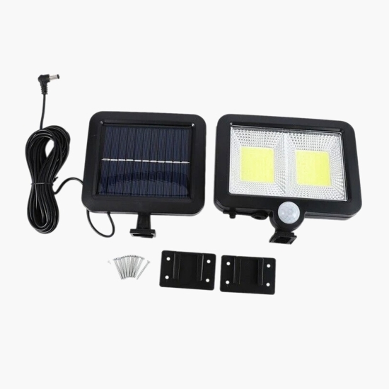 Lampă solară cu senzor de mișcare, 108 COB LED, 2 grile, 2400lm, ip65, negru