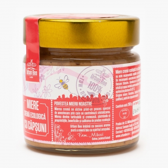 Miere cremă ecologică cu căpșuni 300g