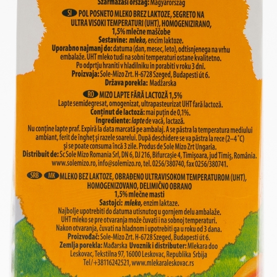 Lapte UHT fără lactoză, 1.5% grăsime 1l