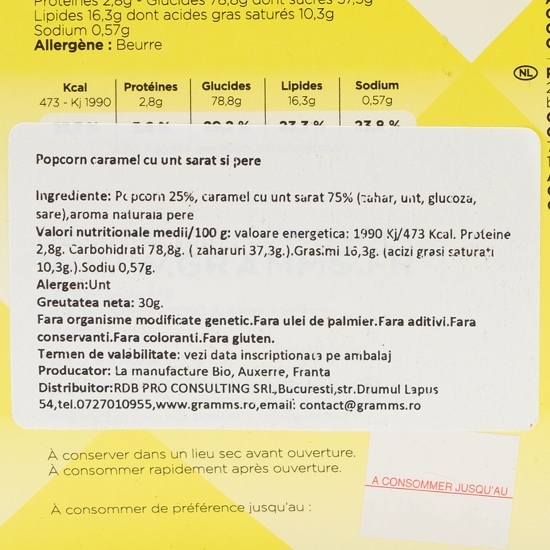 Popcorn caramel cu unt sărat și pere 30g