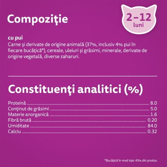 Hrană umedă pentru pisici junior, 85g, cu pui în aspic 