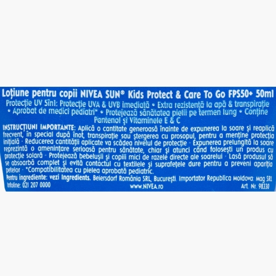 Loțiune protecție solară Kids Protect & Care To Go, SPF 50, 50ml