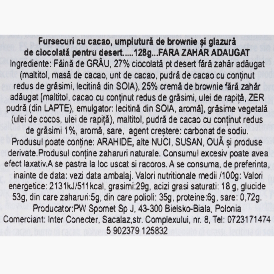 Fursecuri-cookies brownie, fără zahăr adăugat, 128g