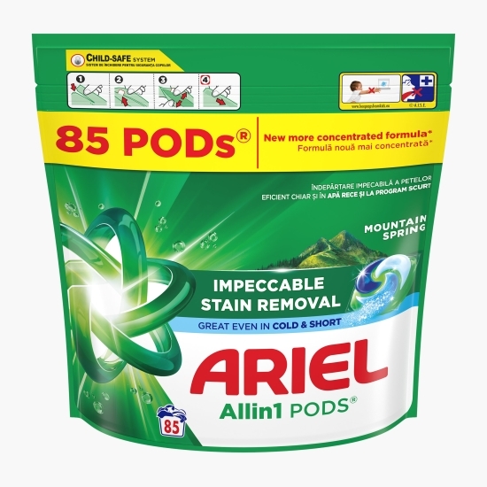 Detergent de rufe capsule All-in-One Pods Mountain Spring, 85 spălări, 85 buc