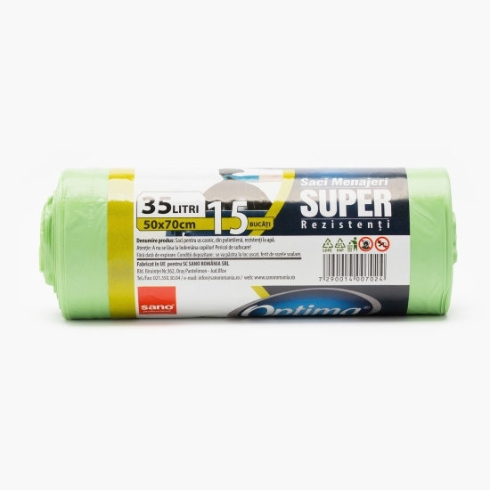 Saci menajeri super rezistenți 35l, verzi, 15 buc