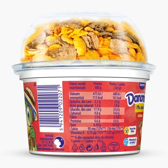 Iaurt Mic Dejun cu căpșuni și topping de cereale, 2% grăsime, 143g