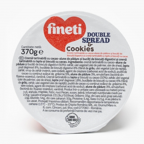 Cremă tartinabilă cu cacao, alune de pădure și lapte cu biscuiți Double Spread 370g