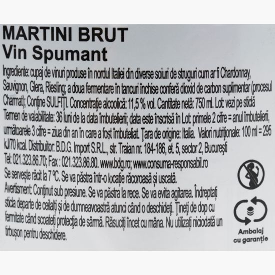 Vin spumant alb brut, 11.5%, 0.75l