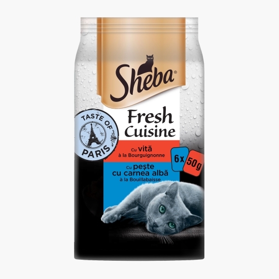 Hrană umedă pentru pisici adulte, 6x 50g, cu vită și cu peste cu carnea albă 