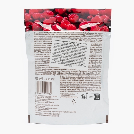 Bomboane din ciocolată neagră Choco&Fruit cu zmeură și merișoare 125g