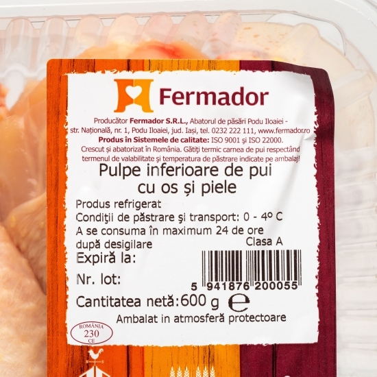 Pulpe inferioare de pui cu os și piele 600g