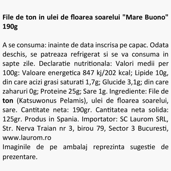 File de ton în ulei de floarea-soarelui 190g