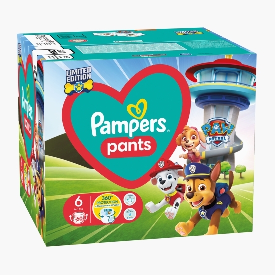Scutece chiloțel Pants Patrula Cățelușilor, mărimea 6, 14-19 kg, 60 buc