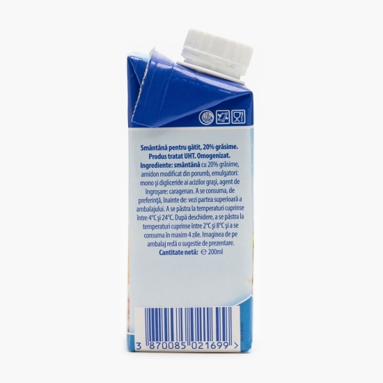 Smântână lichidă pentru gătit 20% grăsime 200ml