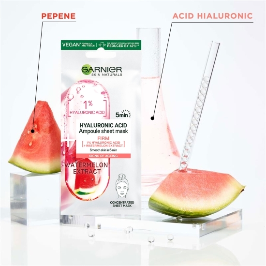 Mască șervețel îmbogățită cu 1% acid hialuronic și pepene 15g