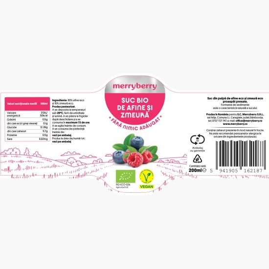 Suc eco de afine și zmeură 0.2l
