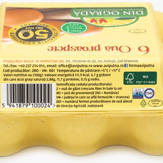 Ouă proaspete de la găini crescute la sol, mărimea L, 6 buc