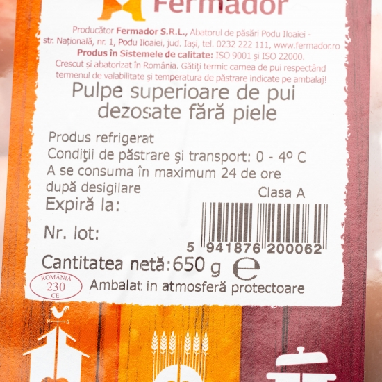 Pulpe superioare de pui dezosate fără piele 650g