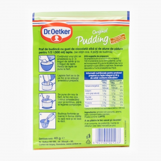 Praf de budincă Original Pudding cu gust de ciocolată albă și alune de pădure 40g