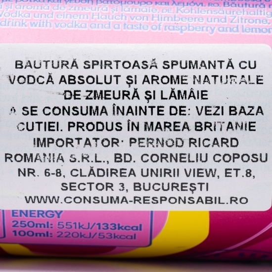 Cocktail vodcă cu zmeură și lămâie 5% alc. 0.25l