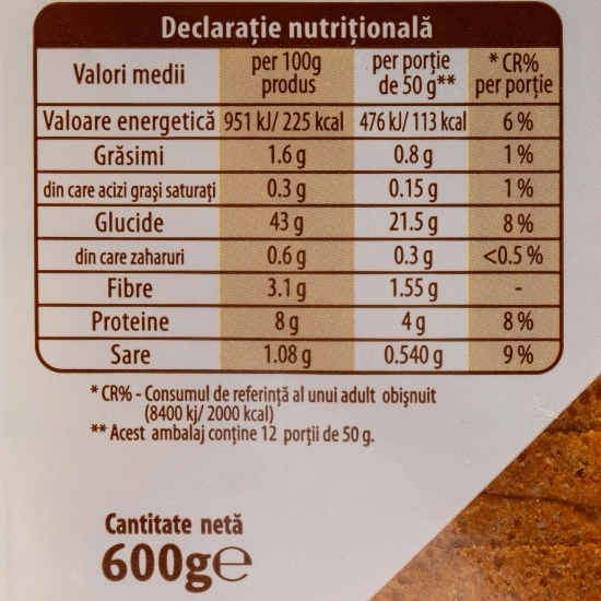 Pâine toast integrală Bongrana 600g