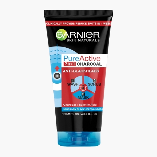 Gel de curățare pentru față 3 în 1 Pure Active anti puncte negre 150 ml