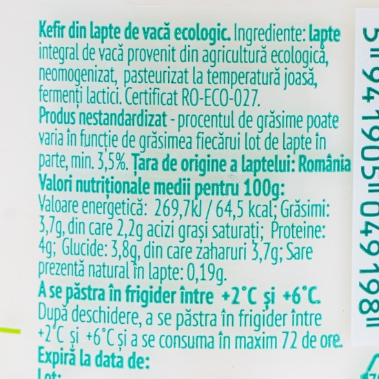 Kefir ecologic din lapte de vacă 350ml