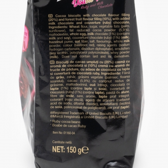 Biscuiți de cacao umpluți cu cremă cu aromă de ciocolată și fructe de pădure 150g