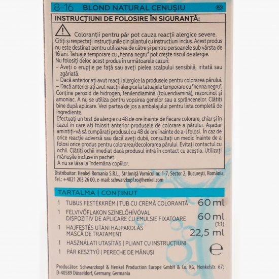 Vopsea de păr permanentă Color 8-16 blond cenușiu natur 142.5ml