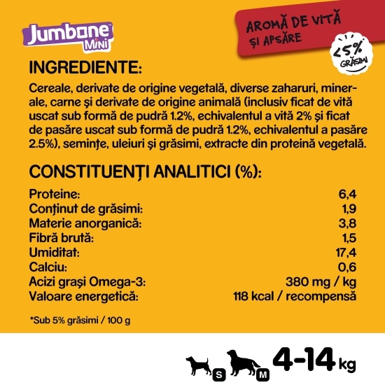 Batoane pentru câini de talie mică, 160g, 4 buc, Jumbone cu aromă de vită și pasăre