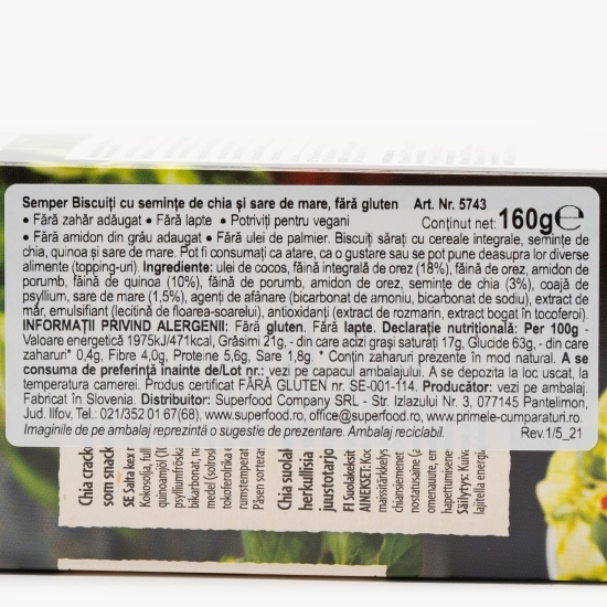 Biscuiți cu semințe de chia și sare de mare, fără gluten 160g